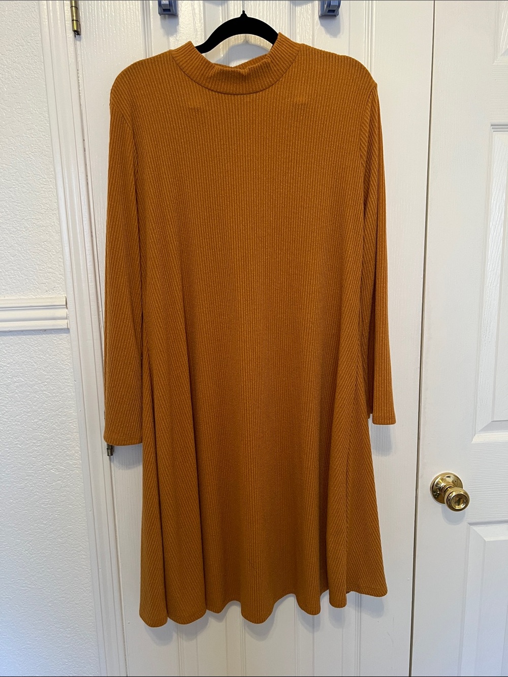 Old Navy Ribbed Long-Sleeve Swing Dress in Mustard